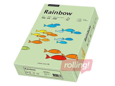 Papīrs Rainbow 72, A4, 160 g/m2, 250 loksnes, gaiši zaļš