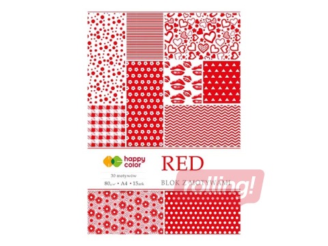 Dizaina papīrs ar motīvu RED A4, 80 g/m2, 15 loksnes, 30 sarkani motīvi