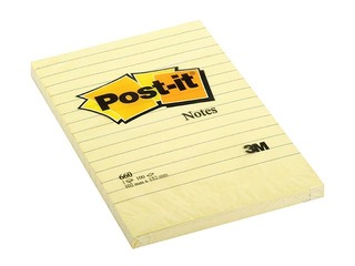 Piezīmju līmlapiņas Post-it līniju, 102x152mm, 100 l., dzeltenas