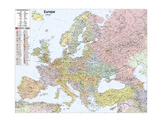 Eiropas politiskā sienas karte, 109 x 89 cm, laminēta, ar līstēm