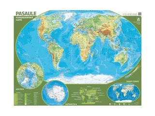 Pasaules fizioģeogrāfiskā sienas karte, 110 x 88,8 cm
