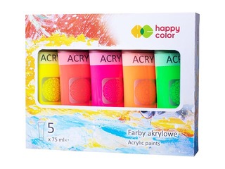 Acrylic paints Happy Color Fluo, 5col.х75ml (tubes/box)