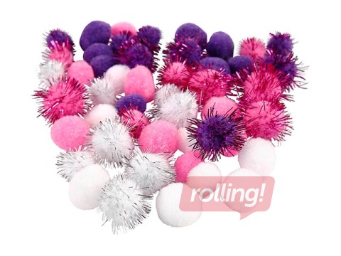 Bumbuļi (pompons), 15-20 mm, 48gb., rozā, violeti un balti