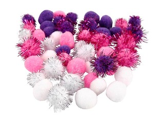Pompon, 10-25 mm, 48 pcs., pink, purple and white