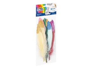 Decorative feathers, glittery colorful, 10 pcs