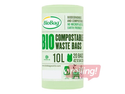 Biokompostējami maisiņi, BioBag, virtuves pārtikas konteineriem, 10l, 15 mikr., 20 gab.