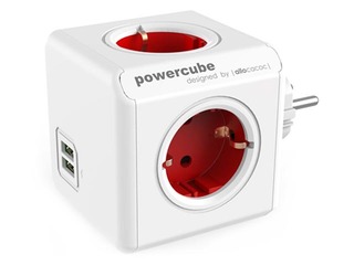 Sadalītājs PowerCube USB, 4-vietīgs + 2xUSB, sarkans