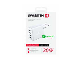 Swissten Smart IC Premium Tīkla Lādētājs USB 4 x USB 4A / 20W Ar Automātisku Strāvas Stipruma Identifikāciju