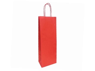 Papīra maisiņš ar pītu rokturi pudelēm 140x80x390mm, kraftpapīra, sarkans/balts