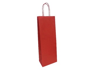 Бумажный пакет с плетеной ручкой для бутылок, 140x80x390мм, крафт-бумага, темно-красный/