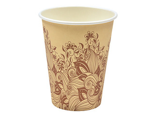 Paper cup with brown flower print, ø 90mm, 350ml, 50 pcs
