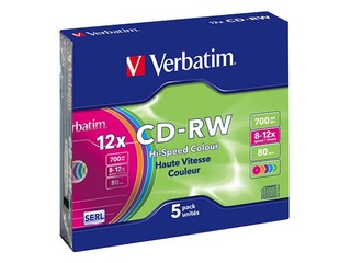 Verbatim CD-RW SERL 700 MB 8x-12x Colour, 5 Pack Slim