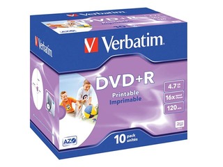 Verbatim DVD+R AZO 4.7GB 16x Printable ID Branded, 10 Pack Jewel