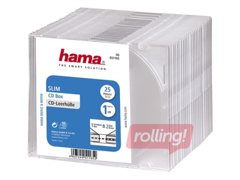 SALE Hama CD/DVD vāciņi, plāni 5.2mm, 25 gab. iepak., caurspīdīgi