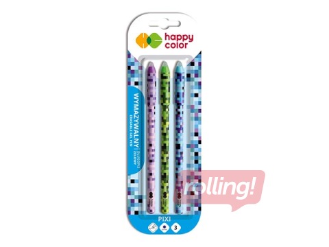 Gēla pildspalvu dzēšamo komplekts 3gb Happy Color Pixi, 0,5 mm, zila tinte
