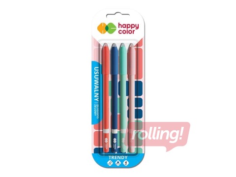 Gēla pildspalvu dzēšamo komplekts 4gb Happy Color Trendy, 0,5 mm, zila tinte