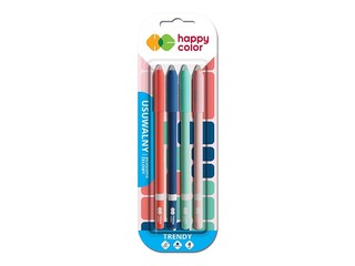 Gēla pildspalvu dzēšamo komplekts 4gb Happy Color Trendy, 0,5 mm, zila tinte