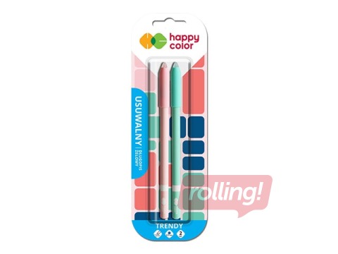 Gēla pildspalvu dzēšamo komplekts 2gb Happy Color Trendy, 0,5 mm, zila tinte