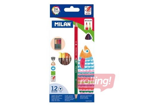 Krāsainie zīmuļi Milan, trīsstūra, divpusīgi, 24 krāsas