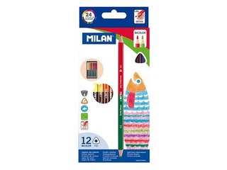 Krāsainie zīmuļi Milan, trīsstūra, divpusīgi, 24 krāsas