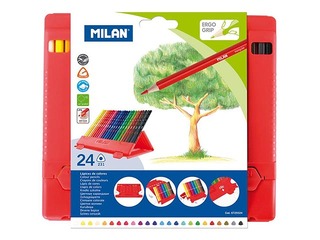 Krāsainie zīmuļi Milan, trīsstūra, 24 krāsas, plastmasas kastītē