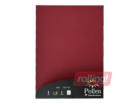 Krāsains papīrs Pollen, A4, 120g/m², bordo, 50 loksnes