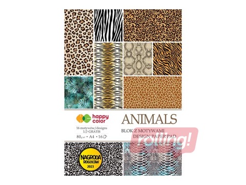 Dizaina papīrs ar motīvu Animals Wild, A4, 16 loksnes, 32 motīvi, 80g/m²