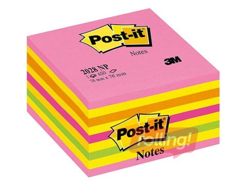 Līmlapiņu kubs Post-it, 76x76 mm, 450l, neonrozā 