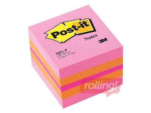 Līmlapiņu mini - kubs Post-it, 51x51 mm, 400l, rozā