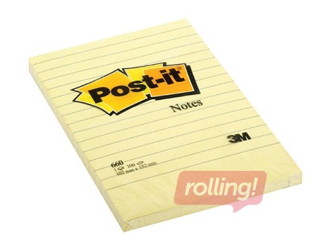 Piezīmju līmlapiņas Post-it līniju, 102x152mm, 100 l., dzeltenas