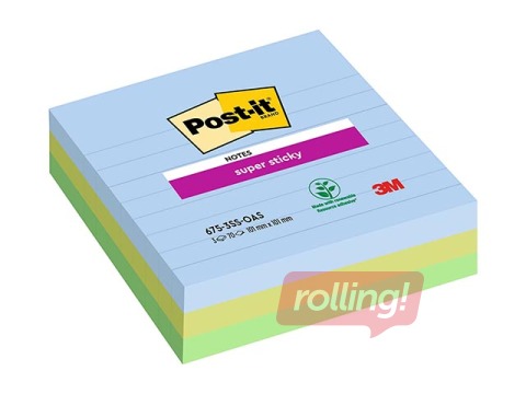 Līmlapiņas Post-It Super Sticky, līniju, 100x100, 3x70l., dažādās krāsās