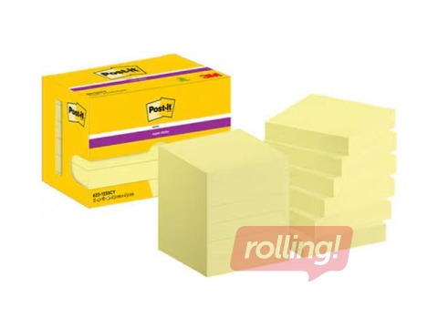 Līmlapiņas Post-it Super Sticky Canary, dzeltenas, 47.6x47.6mm, 90 lapiņas x 12 gab. + AKCIJA! Pērc līmlapiņas un saņem dāvanu!