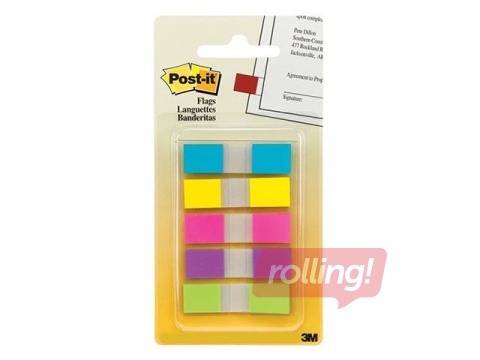 Marķēšanas indeksi plastikāta Post-it,12 x 43 mm, 5x20l., dažādas krāsas 