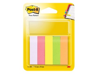 Marķēšanas indeksi papīra Post-it, 15x50 mm, 5 krāsas pa 100 gab