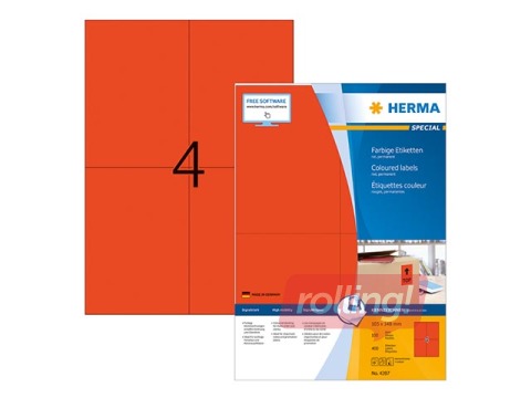 Uzlīmes Herma  A4, 105x148 mm,100 loksnes, noturīgas, sarkanas