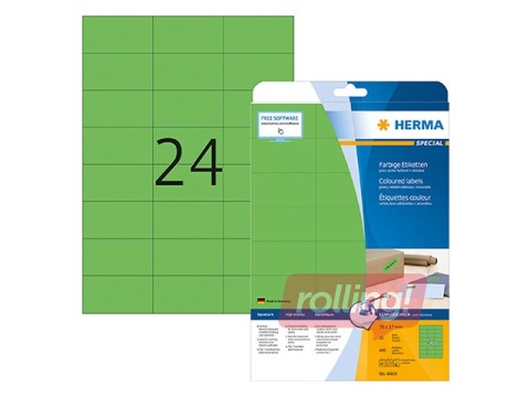 Uzlīmes Herma Special, A4, 70x37 mm, 20 loksnes, zaļas