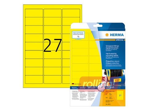 Uzlīmes Herma Special, A4, 63.5x29.6 mm, 25 loksnes, dzeltenas, noturīgas