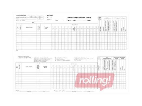 Darba laika uzskaites tabula, 1/2 no A3, 100 gab.