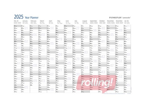 Sienas kalendārs 2025 Staedtler Lumocolor 641, A1, plastikāta
