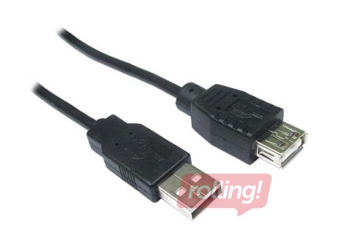 USB 2.0 pagarin. kabelis A/M-A/F tips, 0.75m, melns