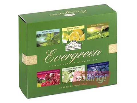 Tēja zaļā Ahmad Zaļās tējas kolekcija,6 dažādi veidi, 60 pac.
