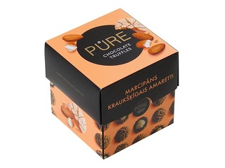 Šokolādes trifeles Pure Chocolate ar marcipāna krēma pildījumu un amaretti cepumu dekoru, 96 g