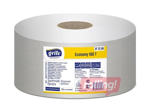 Tualetes papīrs GRITE Economy 180, pelēks, 1-kārt., 12gab, Ø18