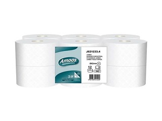 Tualetes papīrs Amoos Mini Jumbo, T2, 120 m, 12 ruļļi, 2 slāņi, balts