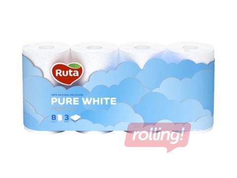 Tualetes papīrs Ruta Pure white 8 ruļļi, 3-slāņu, balts