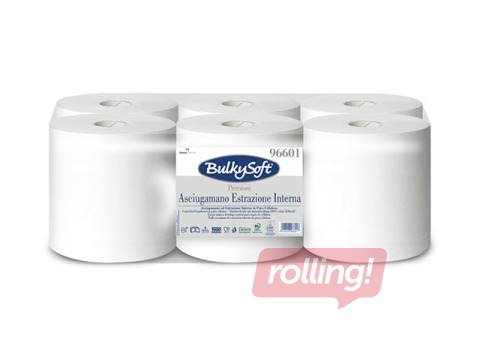 Papīra dvieļi ruļļos Bulkysoft Premium, 6 ruļļi, 150 m, 2 slāņi, balts