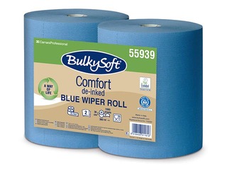 Industriālais papīrs Bulkysoft Comfort, 2 ruļļi, 360m, 1000 loksnes, 2 slāņi, zils