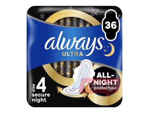 Higiēniskās paketes Always Ultra Secure Night, 36 gab.