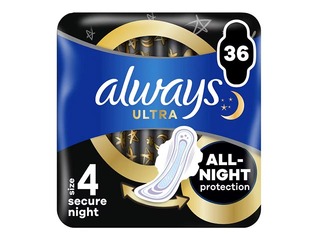 Higiēniskās paketes Always Ultra Secure Night, 36 gab.