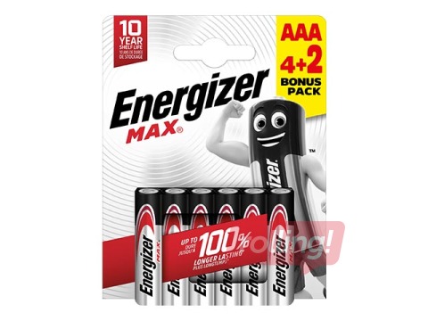 Baterijas Energizer MAX Alkaline, AAA B4+2,1.5V, 6 gab.